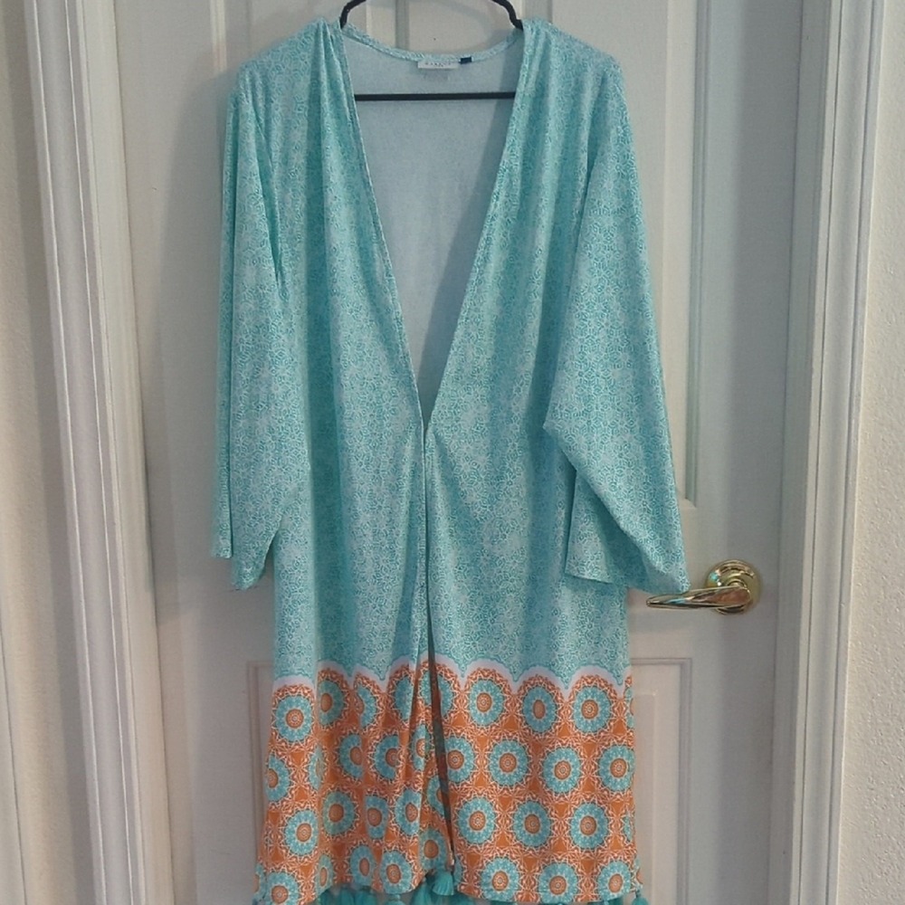 Cabana Life Aqua and White Patterned Top